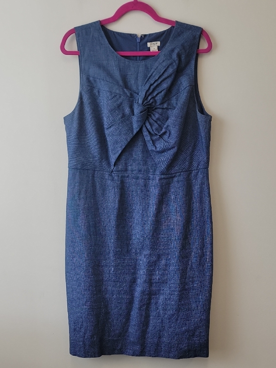 J. Crew Dresses & Skirts - J. Crew Blue Linen Blend Sleeveless Midi Dress Front Knot Detail Coastal Boho